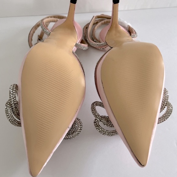 Women’s Diamanté Bow Pionted Toe Santin Dress Sandal Heels Shoes Size 5.5 New - Picture 10 of 12